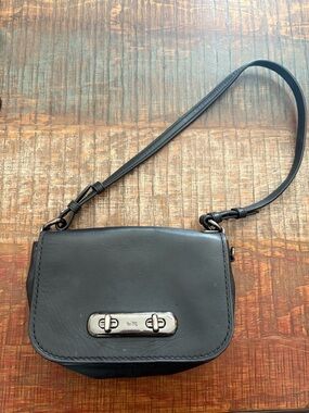 Coach Black Leather Shoulder Bag with Silver-Tone Hardware